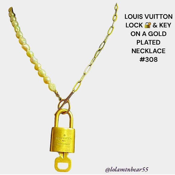 LOUIS VUITTON LOCK & KEY 🔐 ON A GOLD PLATED CHAIN LOCK #308 working key - Picture 3 of 11